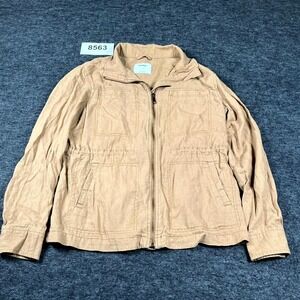 Old Navy Utility Jacket Womens Small Tan Linen Full Zip‎ Long Sleeve Winter